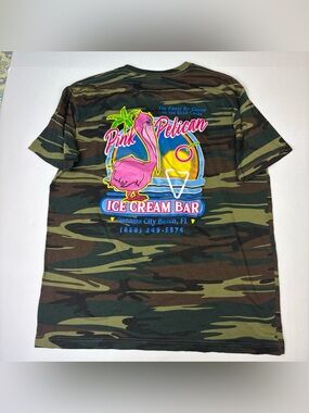 Pink Pelican Ice Cream Bar Adult XL T-Shirt Panama City Beach Florida Camouflage